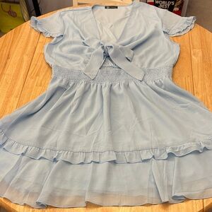 Elegant Light Blue Tie-Front Mini Dress with cutout XXL